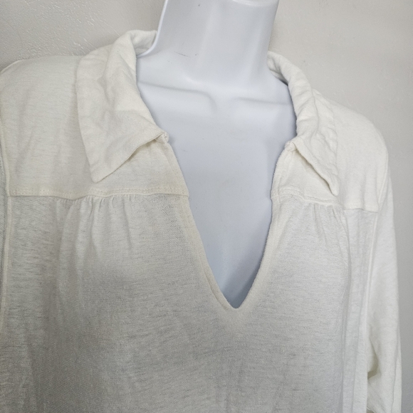 Free People Beach Women's Large White Long Sleeve Midi Dress V-neck Collared - Picture 8 of 12